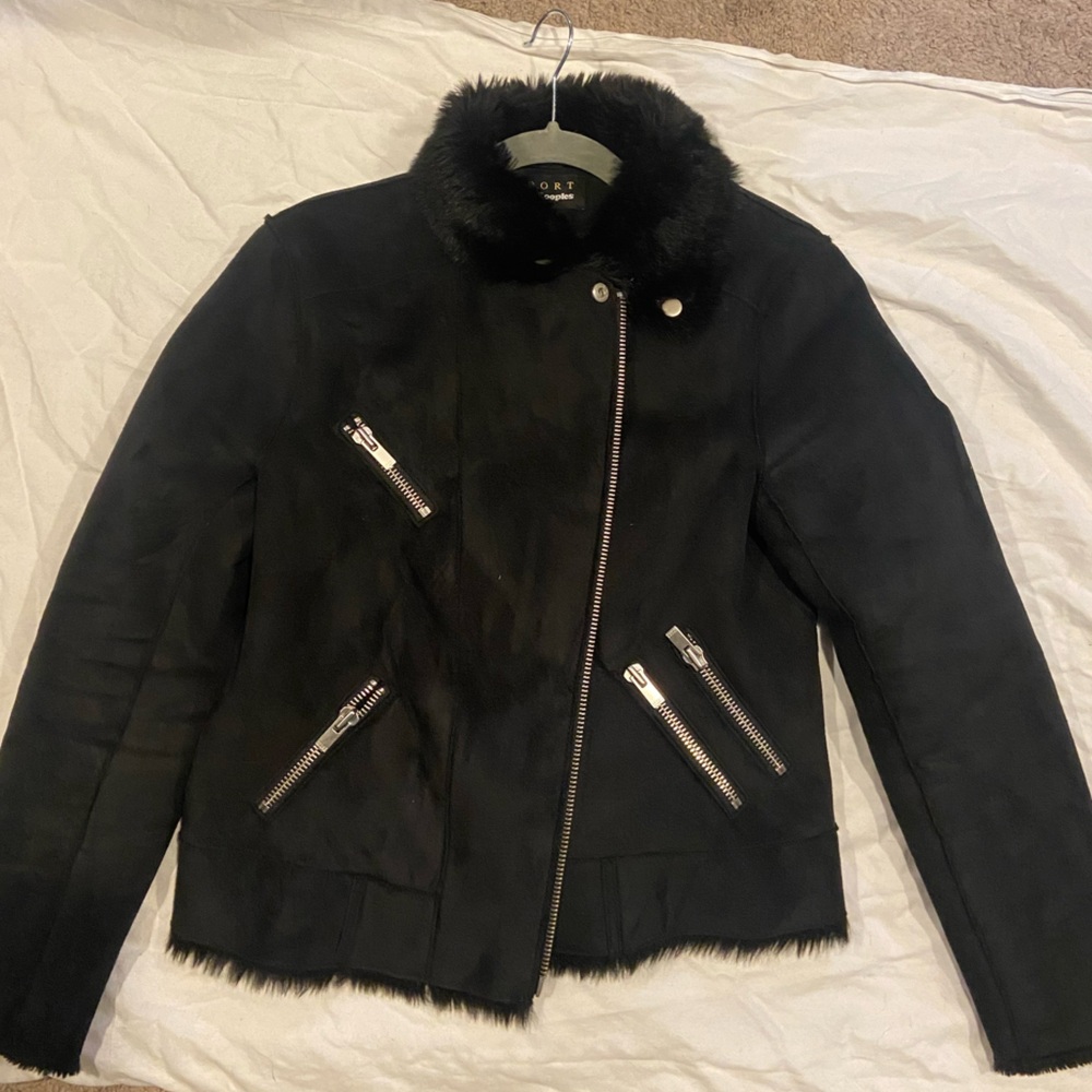 Black Faux Fur Lined The Kooples Moto Style Jacket